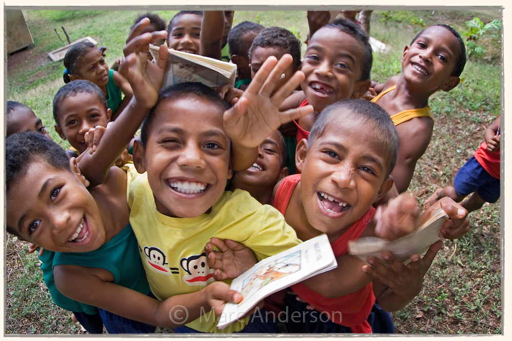 A group of school children at a village school in Vanua Levu, Fiji.